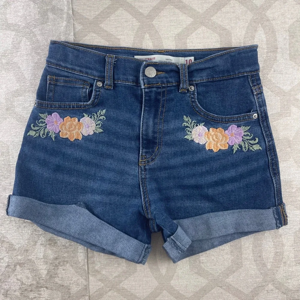Signature by Levi Strauss Girls Vintage High Rise Mom Shorts Floral Blue Size 10